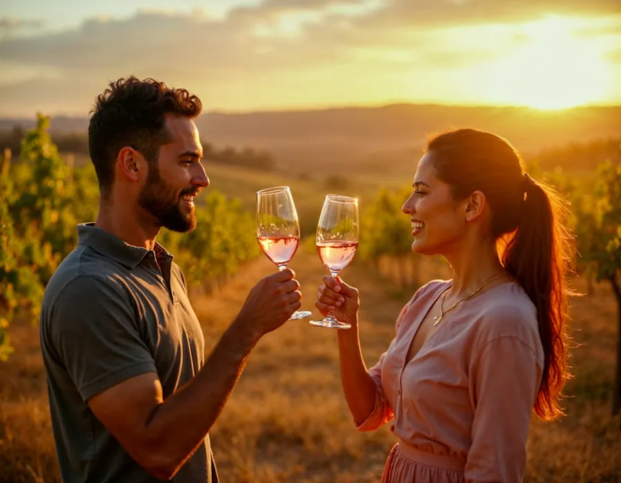 Dégustation au coucher du soleil, dans les vignes du domaine
